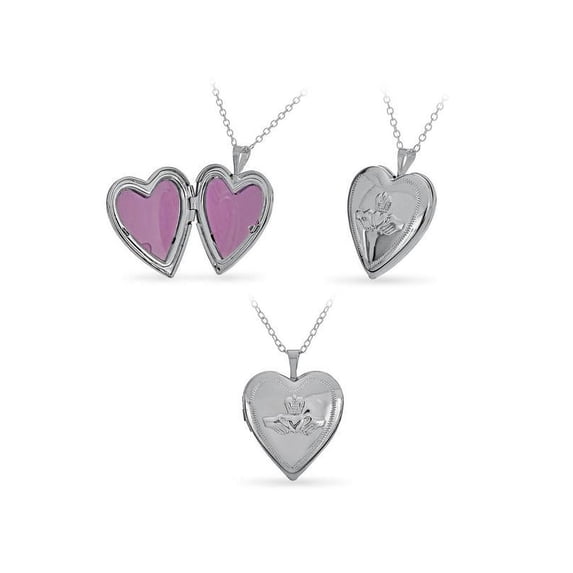 Sterling Silver Crown Heart Locket Pendant 18 Inches