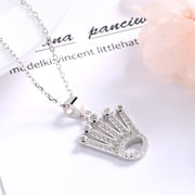 Sterling Silver Crown Pendant Necklace with Crystals