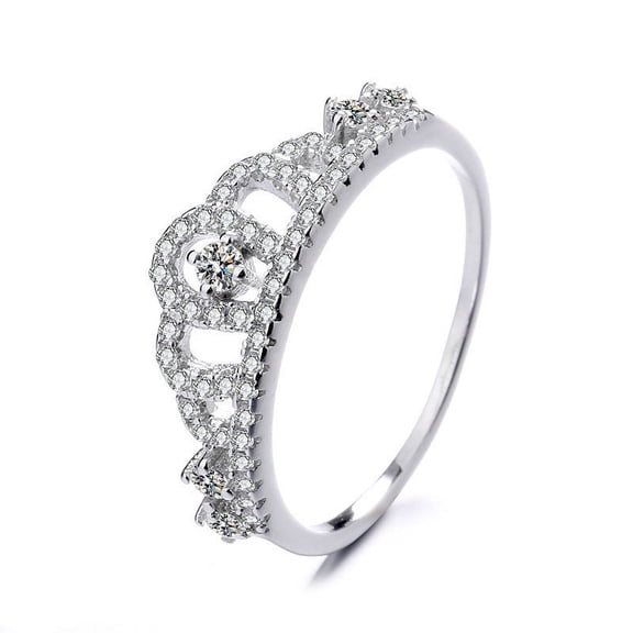 Sterling Silver Crown Ring with Full Diamond Micro Inlay Individually Packed Birthday Gift European American Crown Ring
