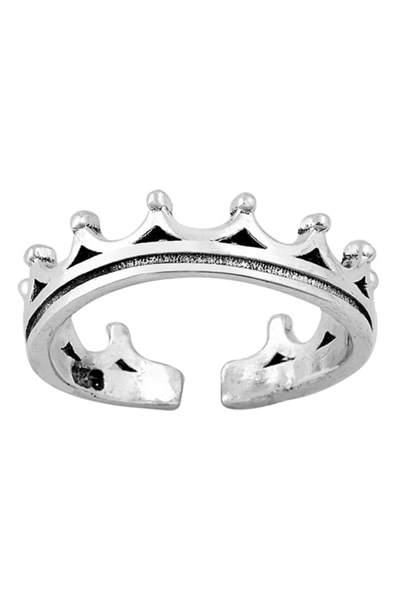 Sterling Silver Crown Toe Ring Oxidized Adjustable Midi Band 925 New Jewelry Female Unisex