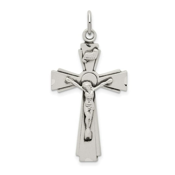 Sterling Silver Crucifix Cross Pendant for Men and Women with Satin Finish INRI Banner and Sculpted Christ Christian Religious Necklace for Faith and Devotion