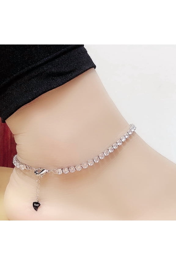 14K White Gold Plated Crystal Adjustable Anklet