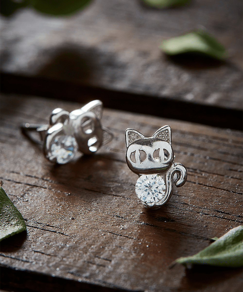 Silver Cat Earrings