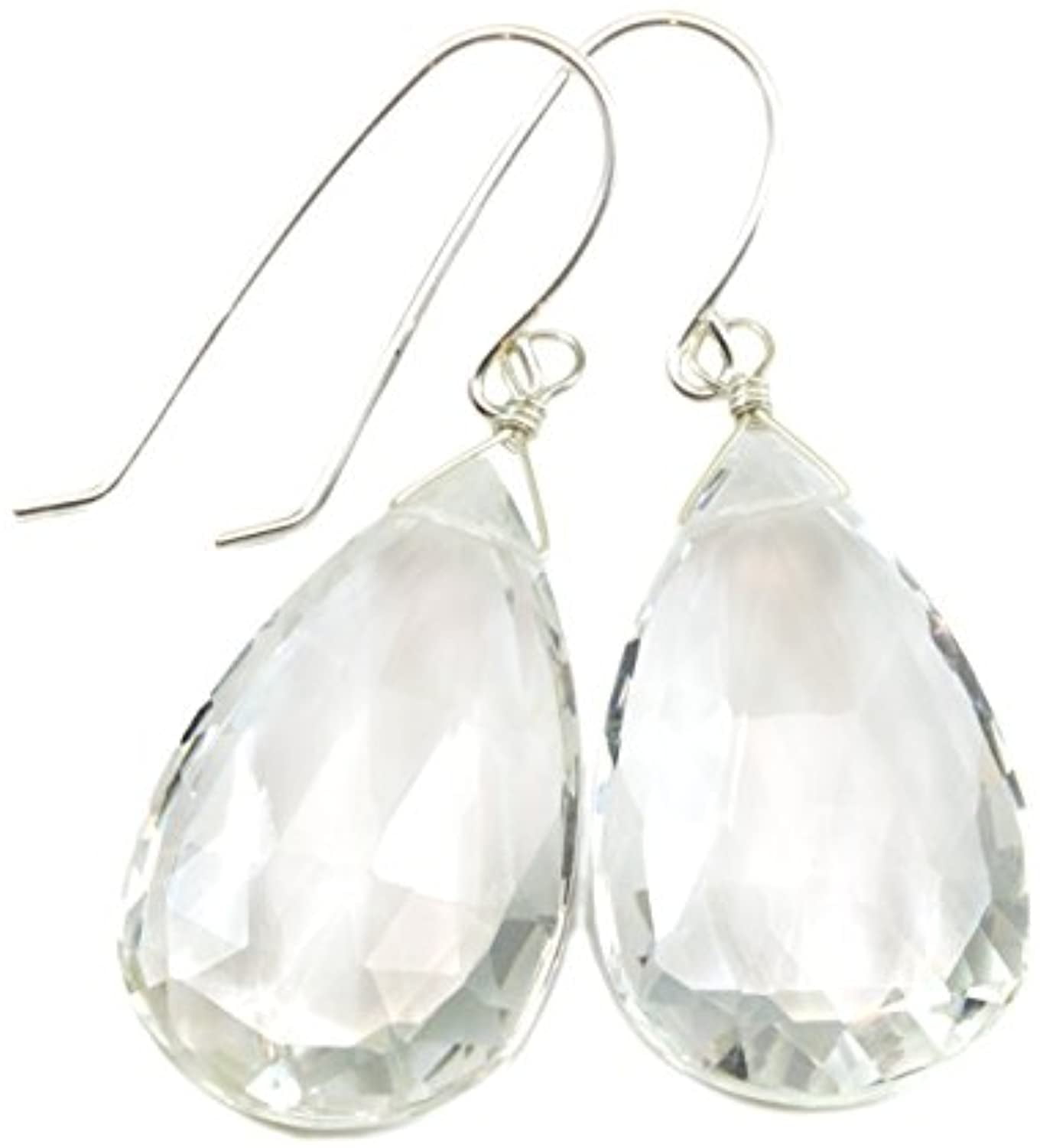 Sterling Silver Crystal Clear Quartz Earrings Large Long Faceted Teardrop Briolette Drops Designed for Adult Women