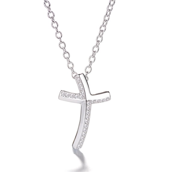 Amy and Annette Sterling Silver Crystal Cross Necklace