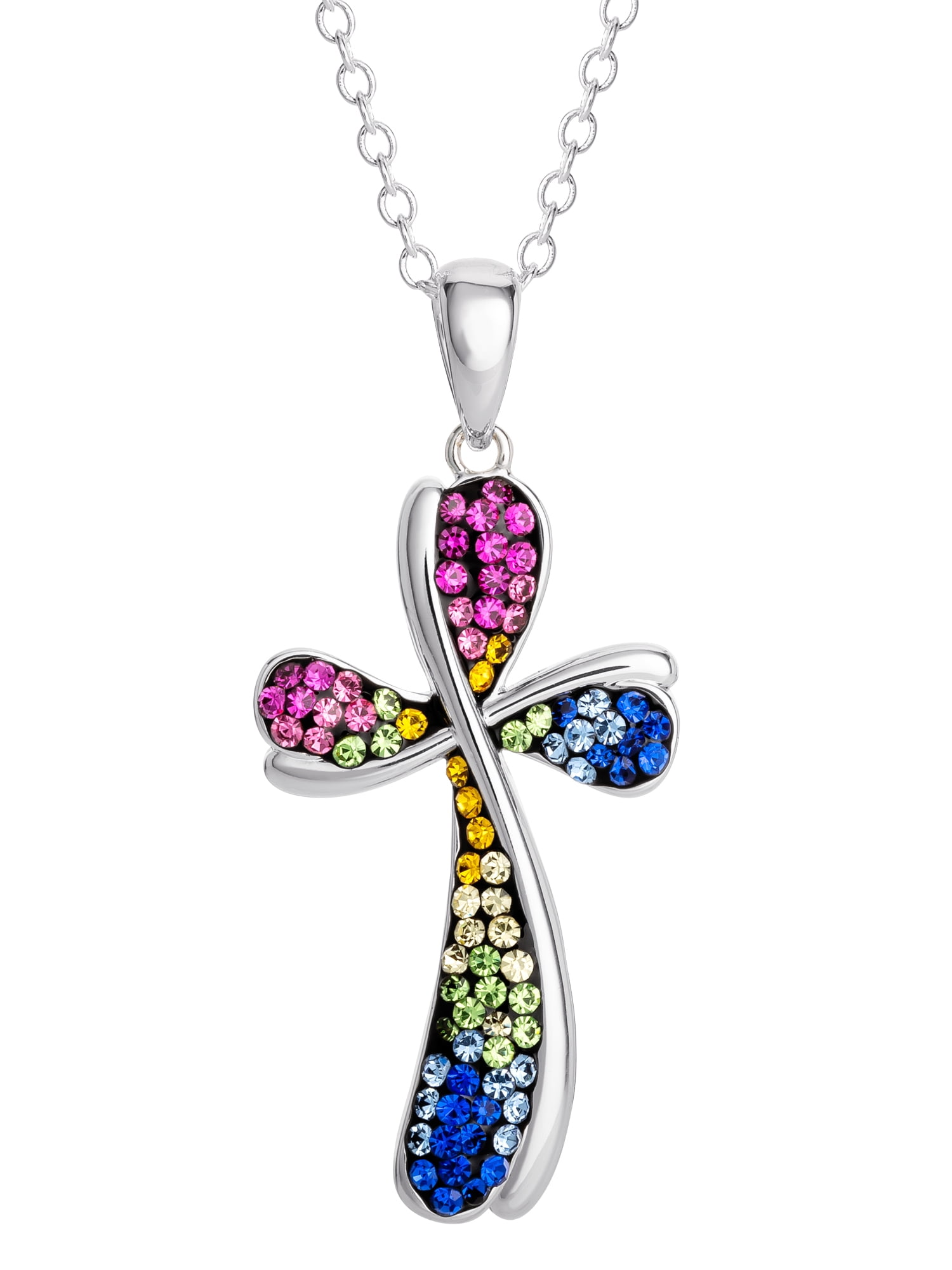 Brilliance Women's Sterling Silver Crystal Cross Pendant 18" chain