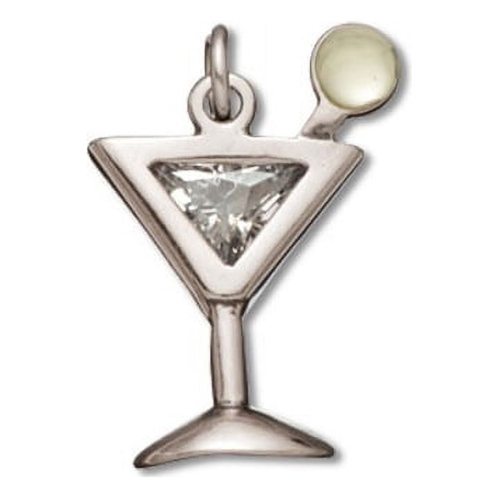 Sterling Silver Crystal Martini Drink with Olive Charm Item #36491