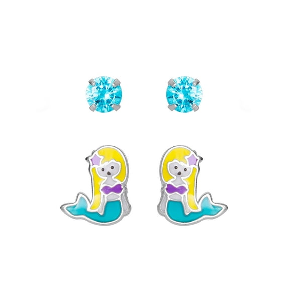 Brilliance Women’s Sterling Silver Crystal Mermaid Stud Earring Set