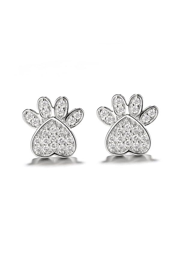 Sterling Silver Crystal Paw Stud Earrings