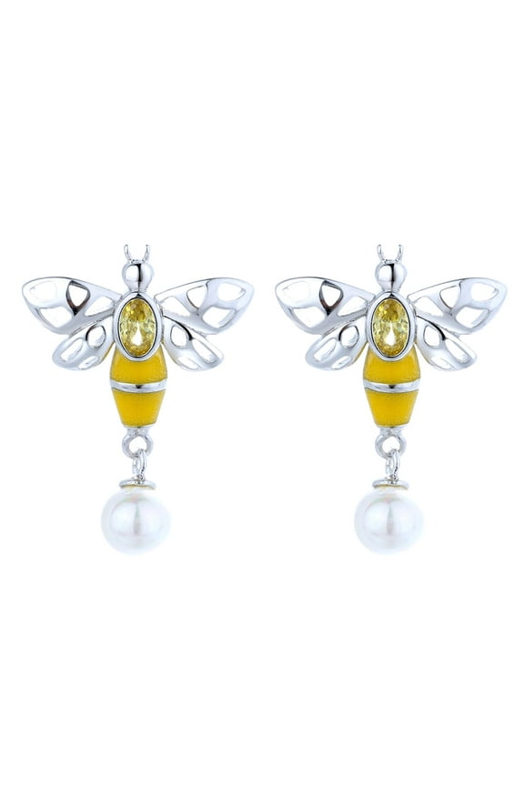 Sterling Silver Crystal Pearl Bee Drop Earrings with crystals and pearls from Swarovski