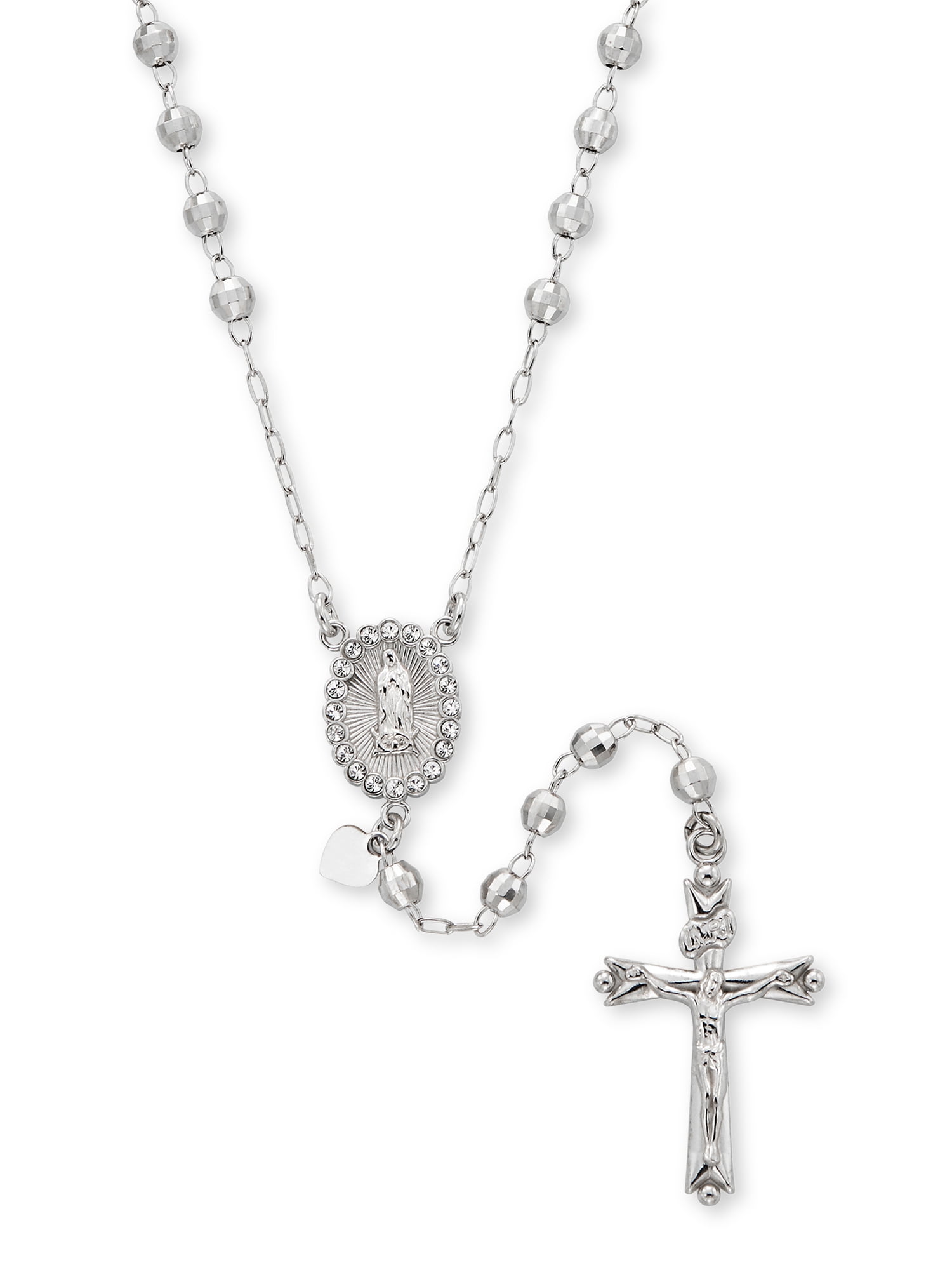 Brilliance Fine Jewelry Sterling Silver Crystal Rosary Rhodium Plated Necklace 26"