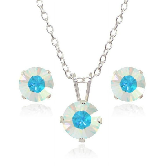 Sterling Silver Crystal Swarovski Elements 5mm Necklace & Stud Earrings Set
