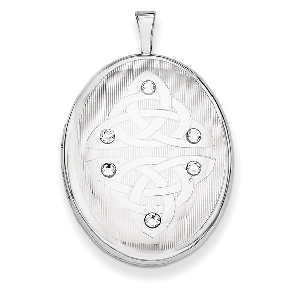 Finest Gold Sterling Silver Polished Crystal Trinity Oval Locket