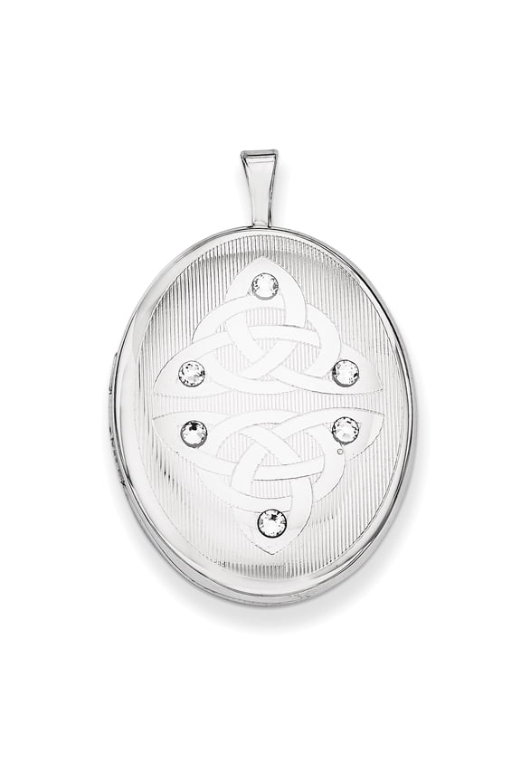 Finest Gold Sterling Silver Polished Crystal Trinity Oval Locket