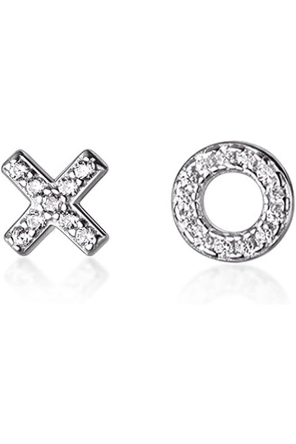 Sterling Silver Crystal XO Hugs Kisses Mismatch Stud Earrings for Women Hypoallergenic Tiny Cute CZ Rhinestone Initial Studs Cartilage Tragus Post Pin Nickel Free Piercing Ear Jewelry