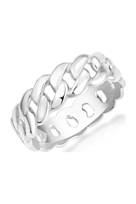 Sterling Silver Cuban Link Chain Ring (5mm) - Size 6