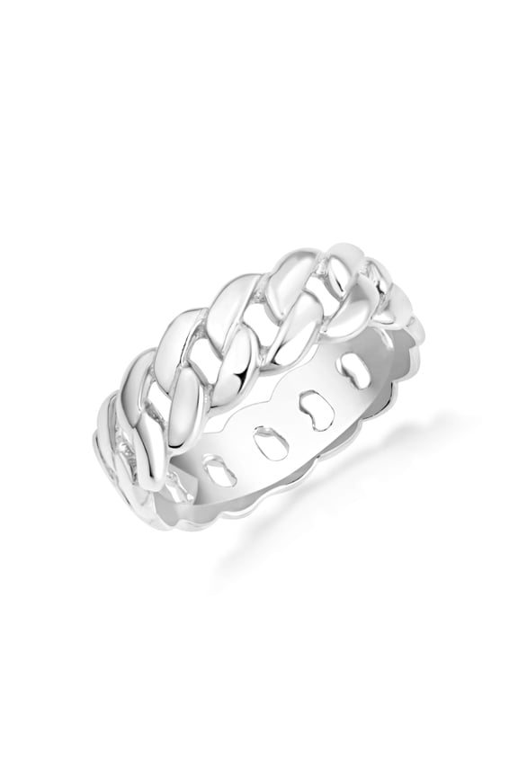 Sterling Silver Cuban Link Chain Ring (5mm) - Size 7