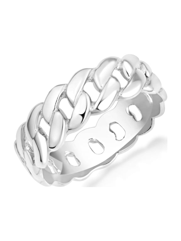 Sterling Silver Cuban Link Chain Ring (5mm) - Size 9
