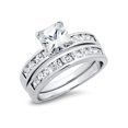 thumbnail image 1 of Sterling Silver Cubic Zirconia 2.8 Carat tw Princess Cut CZ Wedding Engagement Ring Set, Nickel Free Sz 6, 1 of 2