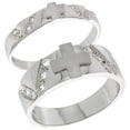 thumbnail image 1 of Sterling Silver Cubic Zirconia 2-Piece Wedding Ring Set for Him 6mm 1/4 inch wide & Her 3mm 1/8 inch wide, size 7, 1 of 5