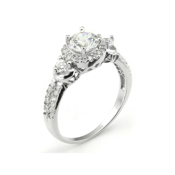 Sterling Silver Cubic Zirconia 3.5 Carat tw 3 Round Stone CZ Bridal Engagement Ring, Nickel Free Sz 6