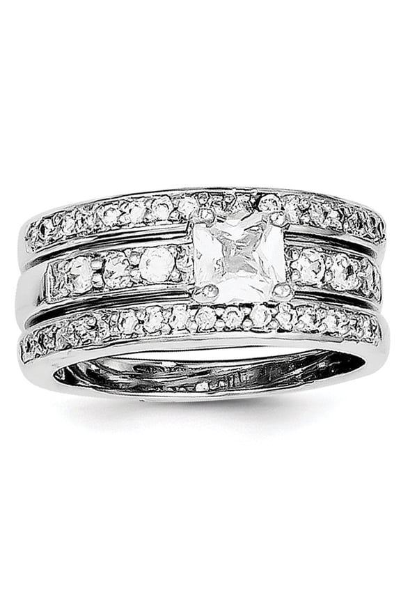 Sterling Silver Cubic Zirconia 3 Piece Wedding Set Ring