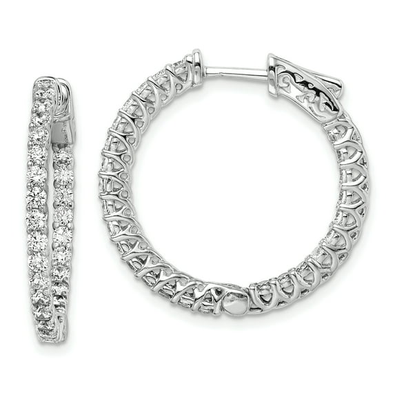 Sterling Silver Cubic Zirconia 52 Stones In and Out Round Women's Hoop Earrings