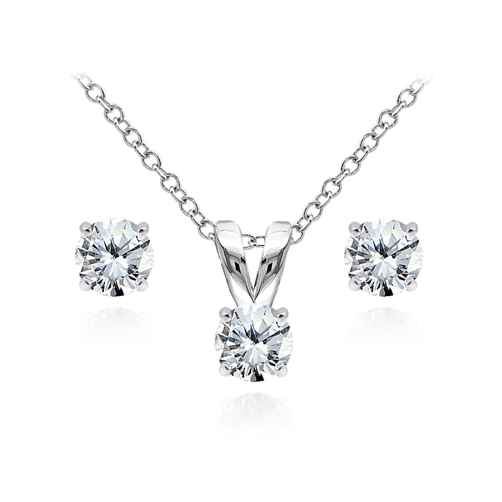 Pandora Era Bezel Lab grown Diamond Pendant Necklace and Earrings set,  Sterling Silver, 0.45 carat TW