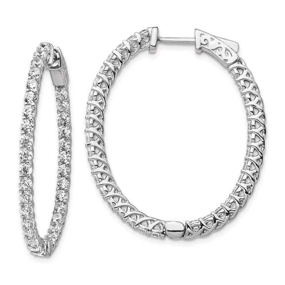 Sterling Silver Cubic Zirconia 66 Stones In and Out Oval Hoop Earrings