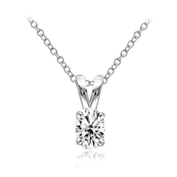 Sterling Silver Cubic Zirconia 6x4mm Oval Solitaire Necklace