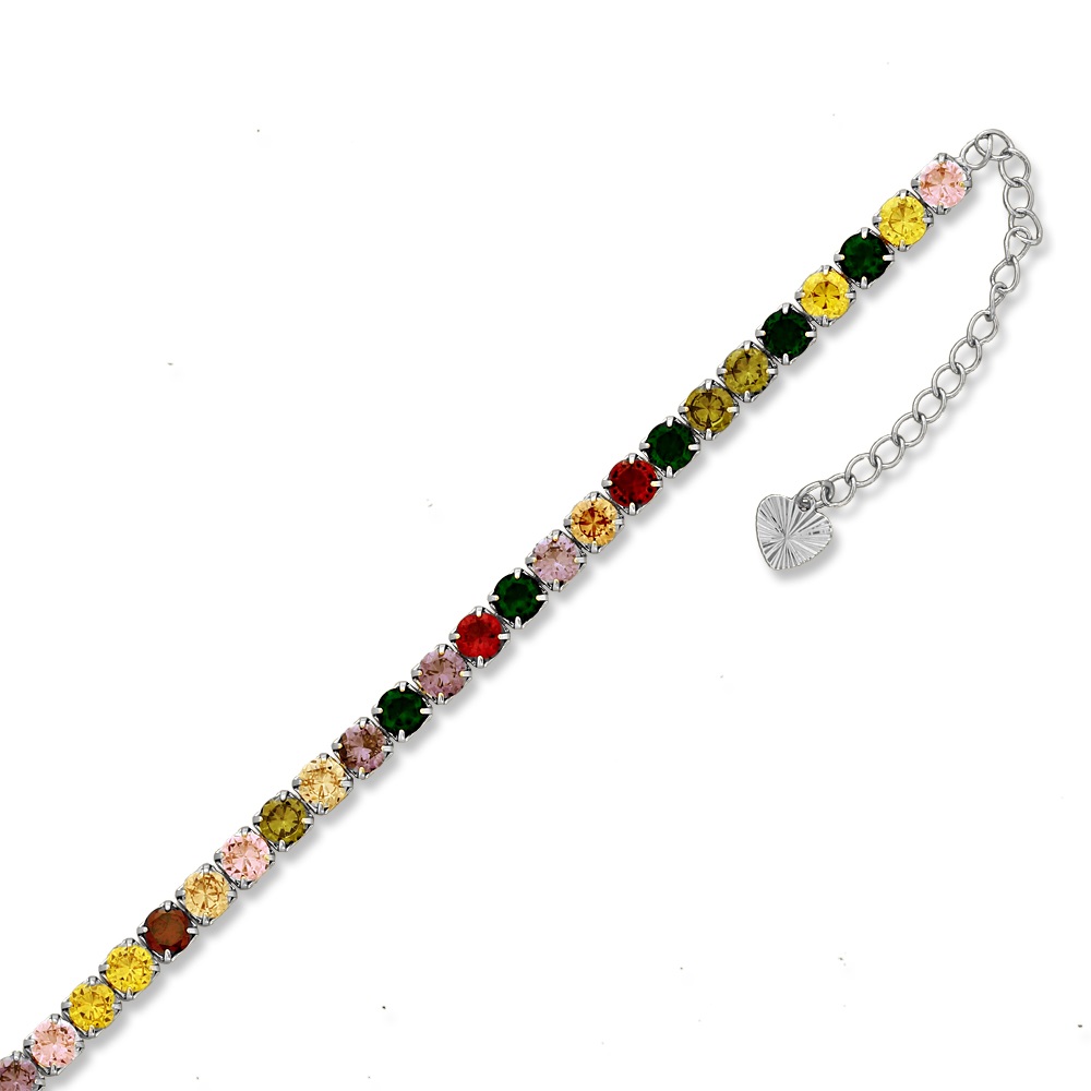 Sterling Silver Cubic Zirconia Adjustable Anklet - 7" + 2" inches for Female in Brass Metal