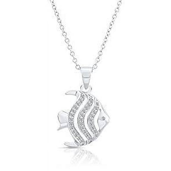 Sterling Silver Cubic Zirconia Angelfish Pendant Necklace