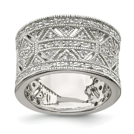 Sterling Silver Cubic Zirconia Antique Style Ring - Size 6 - Measures 13mm Wide