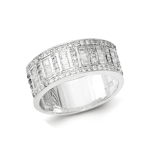 Sterling Silver Cubic Zirconia Baguettes/Rounds Ring