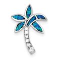 thumbnail image 1 of Sterling Silver Cubic Zirconia Blue Inlay Simulated Opal Palm Tree Pendant - Measures 26.41mm long, 1 of 2