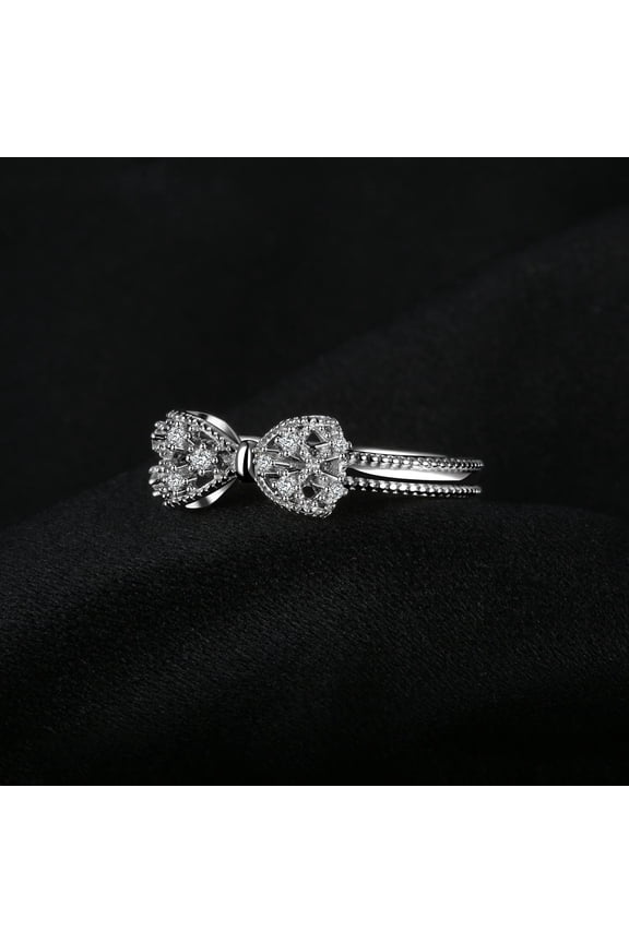 Sterling Silver Bow Knot Ring for Women with Cubic Zirconia Anniversary Ring Open Bow Design Polished Ring Accented with Sparkling CZ Stones Fine Jewelry