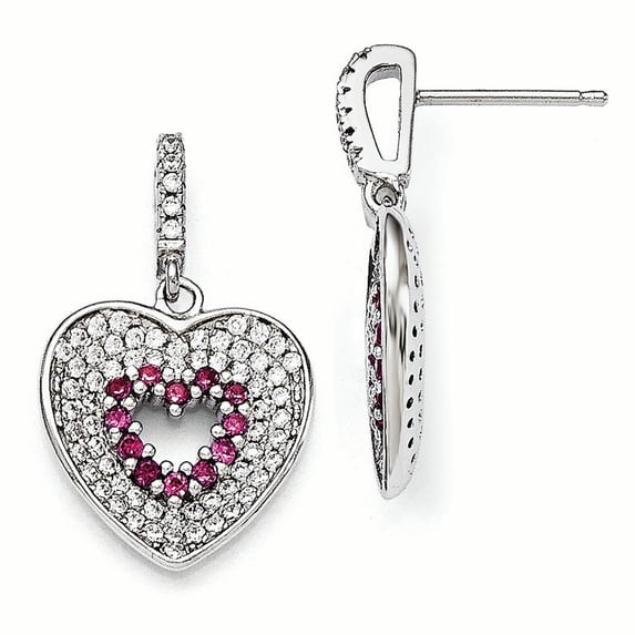 Sterling Silver & Cubic Zirconia Brilliant Embers Heart Dangle Post Earrings