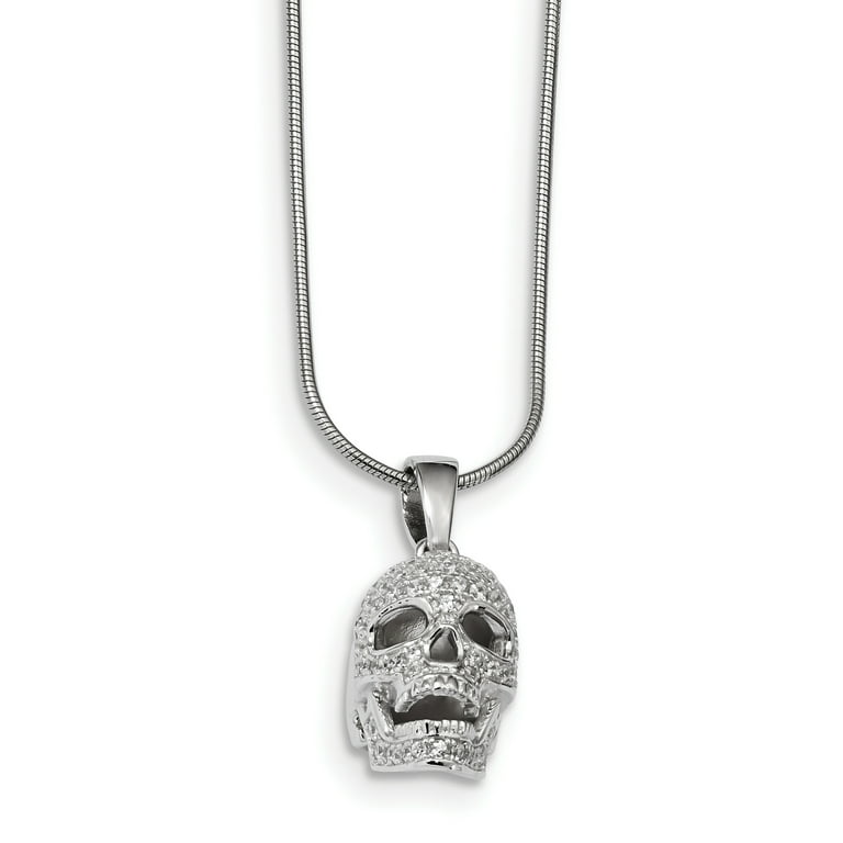 Sterling Silver & CZ Brilliant Embers Skull Necklace Sterling Silver & CZ Brilliant Embers Skull Necklace