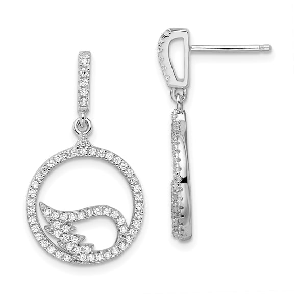 Brilliant Embers Sterling Silver Rhodium-plated 128 Stone Micro Pav CZ Wing Dangle Post Earrings