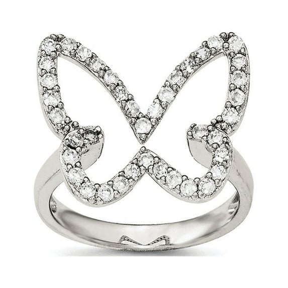 Sterling Silver Cubic Zirconia Butterfly Ring - Size 8 - Measures 2mm Wide