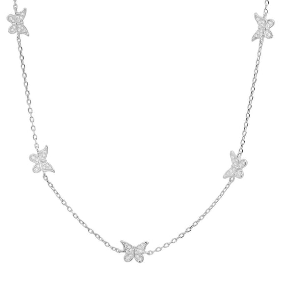 Sterling Silver Cubic Zirconia Butterfly Station Necklace