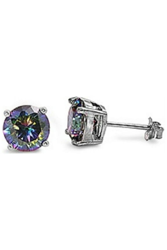 Sterling Silver Cubic Zirconia Casting Round Stud Earrings Mystic Simulated Topaz