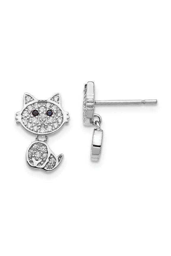 Sterling Silver Cubic Zirconia Cat Post Stud Earrings
