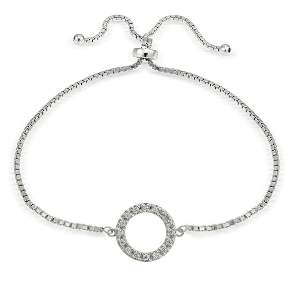 Sterling Silver Cubic Zirconia Circle Adjustable Bracelet