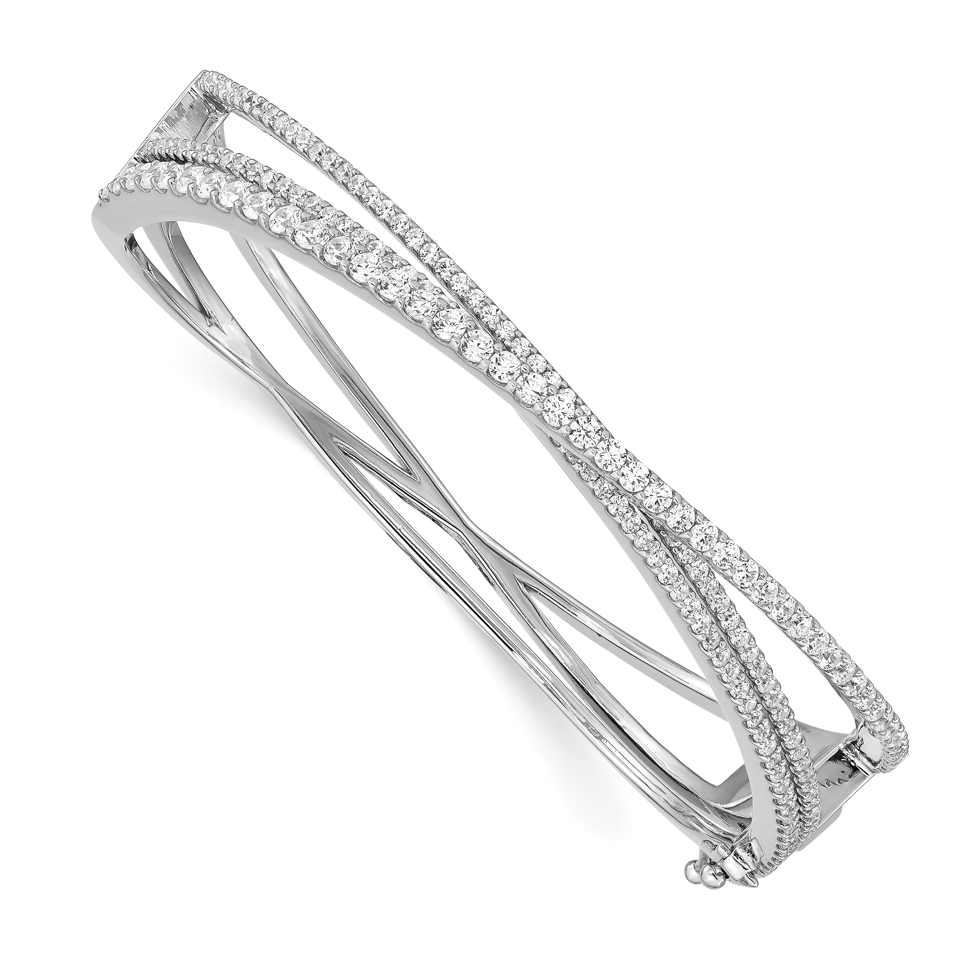 Sterling Silver & Cubic Zirconia Open Bangle Bracelet – 100Sterling