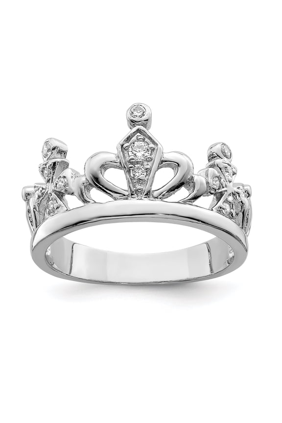 Sterling Silver Cubic Zirconia Crown Ring Sz 8