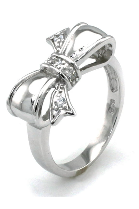 Sterling Silver Cubic Zirconia Cute 3D Bow Infinity Promise Ring