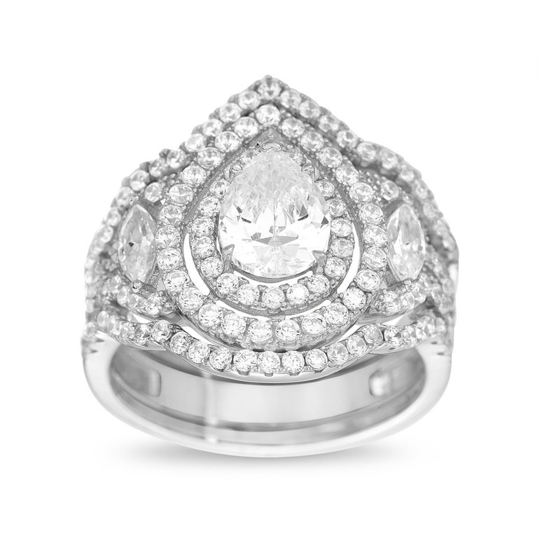 Buy Lovisa Rhodium Cubic Zirconia Pear Halo Ring Stack Pack