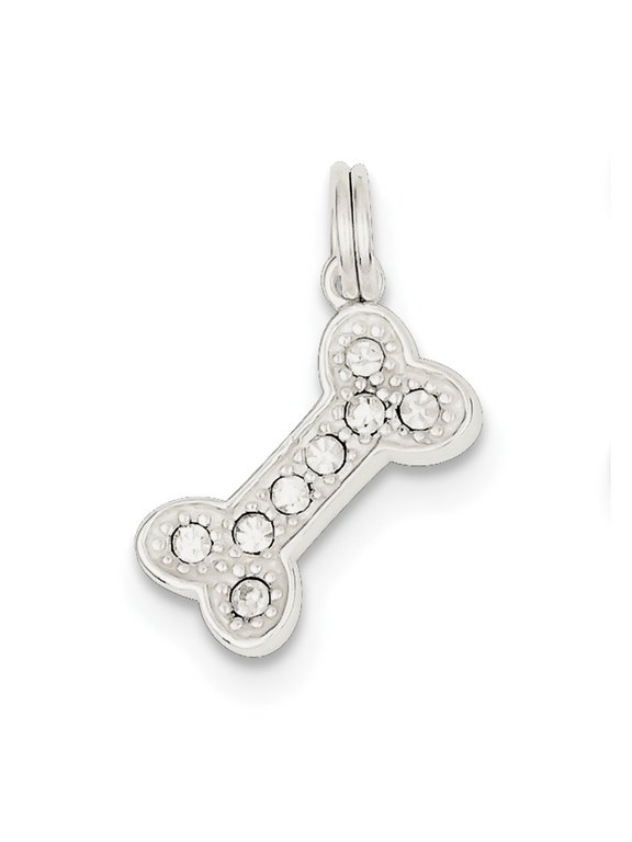 Sterling Silver Cubic Zirconia Dog Bone Charm - Measures 17x9mm Wide