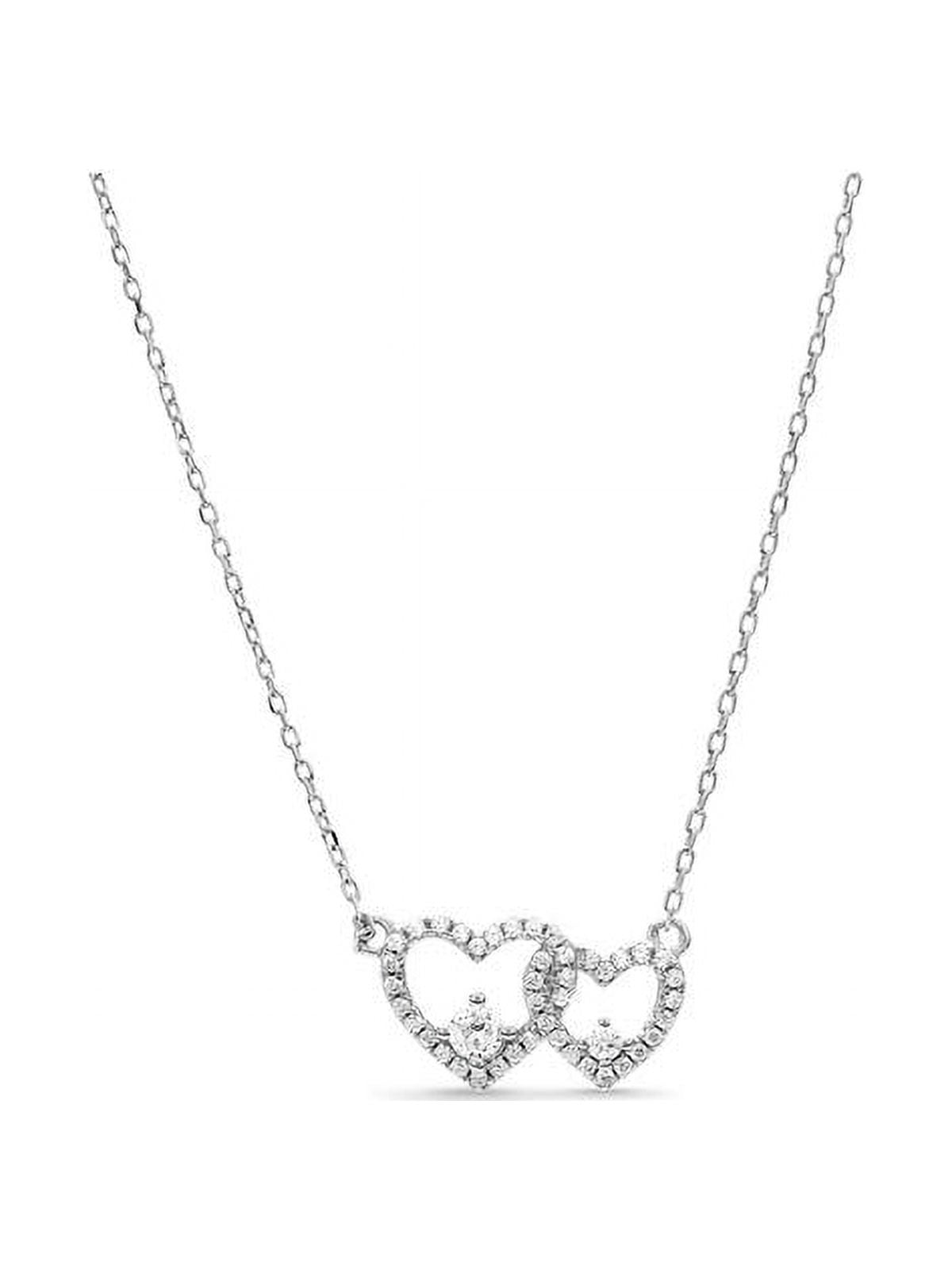 Sterling Silver Cubic Zirconia Double Heart Necklace 18 Inches